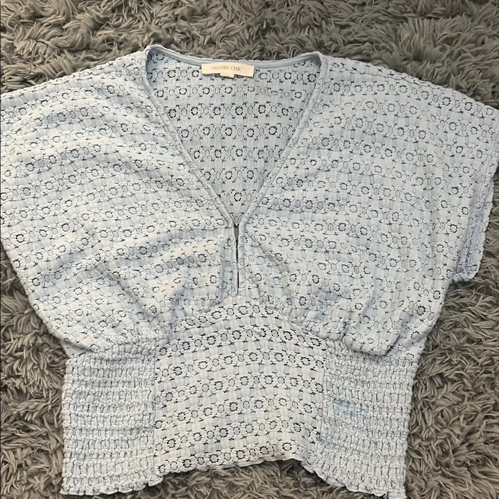 Blue quilted eyelet top